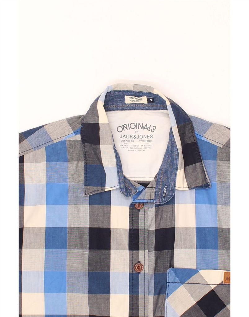 JACK & JONES Mens Short Sleeve Shirt Medium Blue Check Cotton Vintage Jack & Jones and Second-Hand Jack & Jones from Messina Hembry 