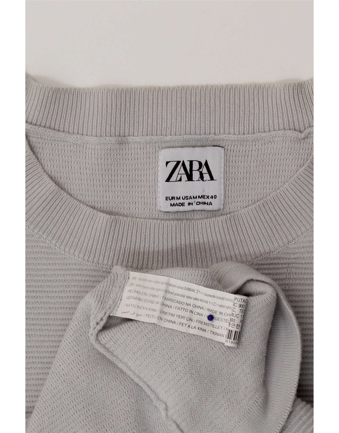 Zara Mens Crew Neck Jumper Sweater Medium Grey Cotton