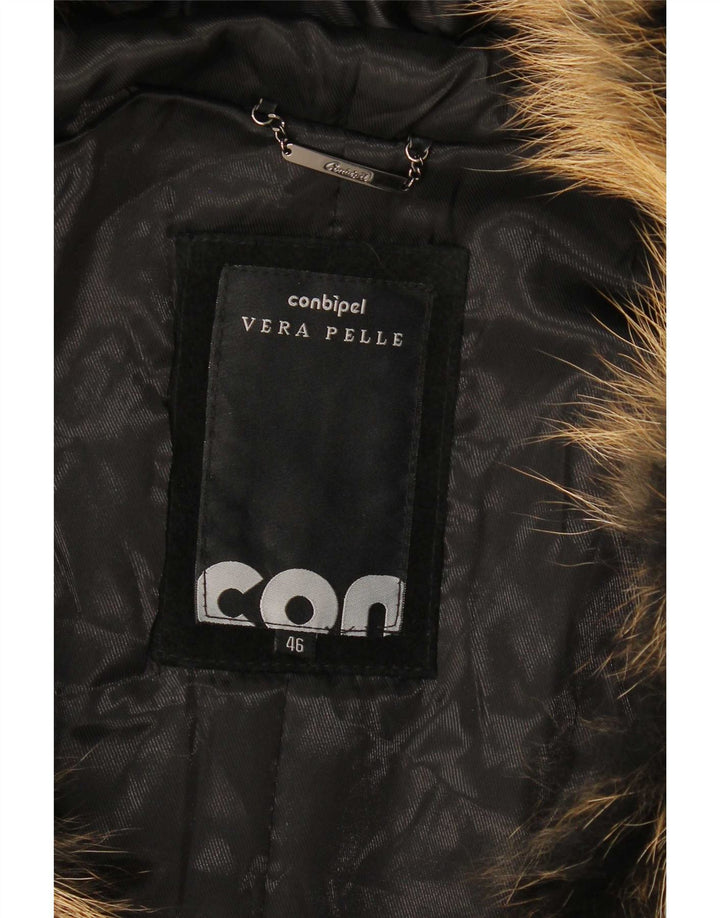 Conbipel Womens Hooded Suede Overcoat IT 46 Large Black Leather
