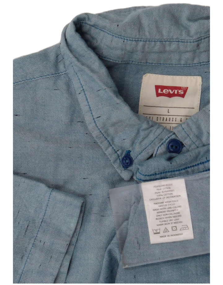 Levi's Mens Short Sleeve Shirt Large Blue Flecked Cotton