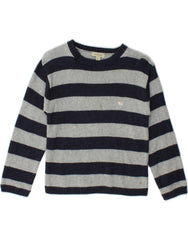 BURBERRY Boys Boat Neck Jumper Sweater 7-8 Years Navy Blue Striped Cotton