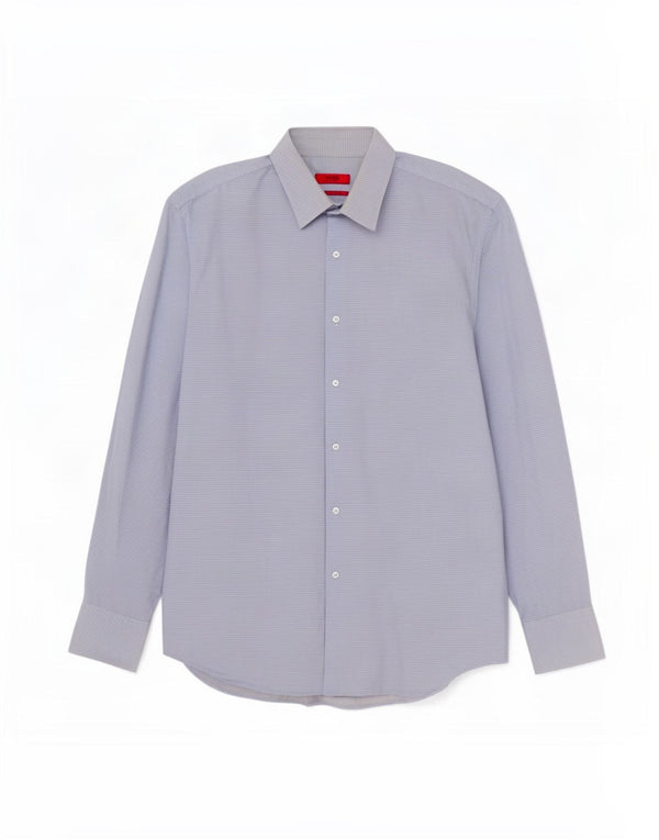 Hugo Boss Mens Regular Fit Shirt Size 43 17 XL Blue Spotted Cotton