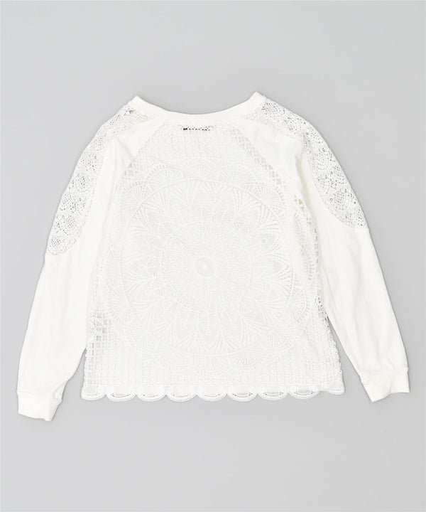 DESIGUAL Womens Oversized Sweatshirt Jumper UK 14 Large White Cotton