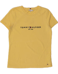 TOMMY HILFIGER Womens Graphic T-Shirt Top UK 10 Small Yellow Cotton