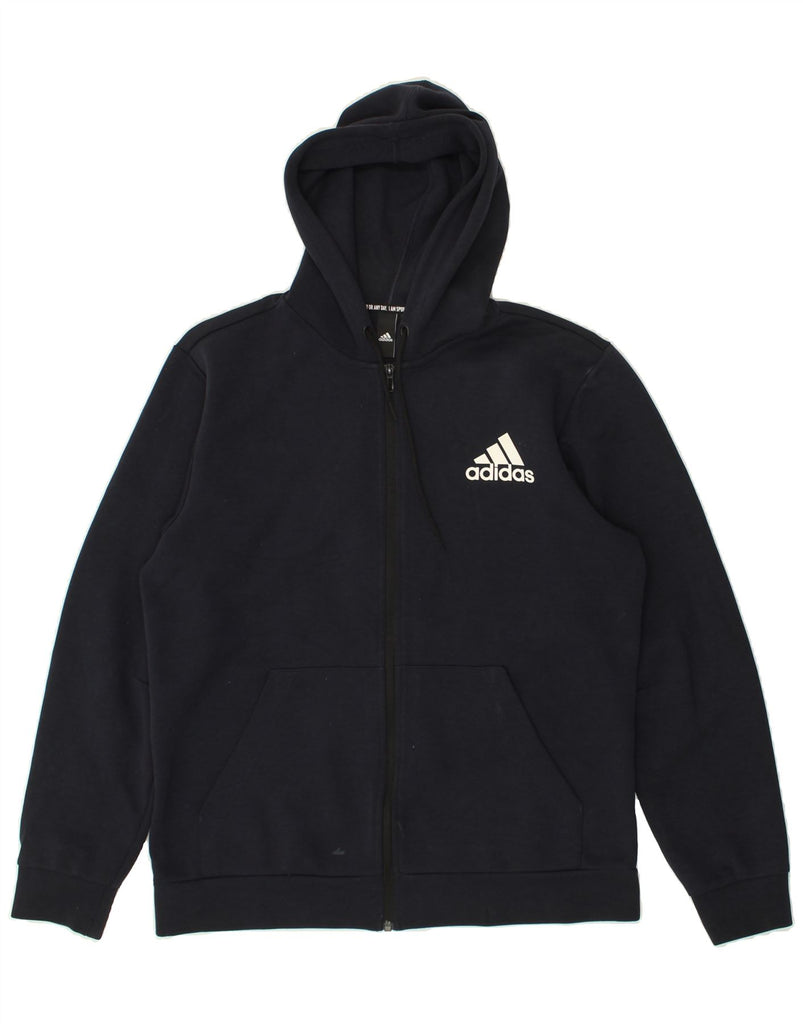 ADIDAS Mens Graphic Zip Hoodie Sweater Large Navy Blue Cotton | Vintage Adidas | Thrift | Second-Hand Adidas | Used Clothing | Messina Hembry 