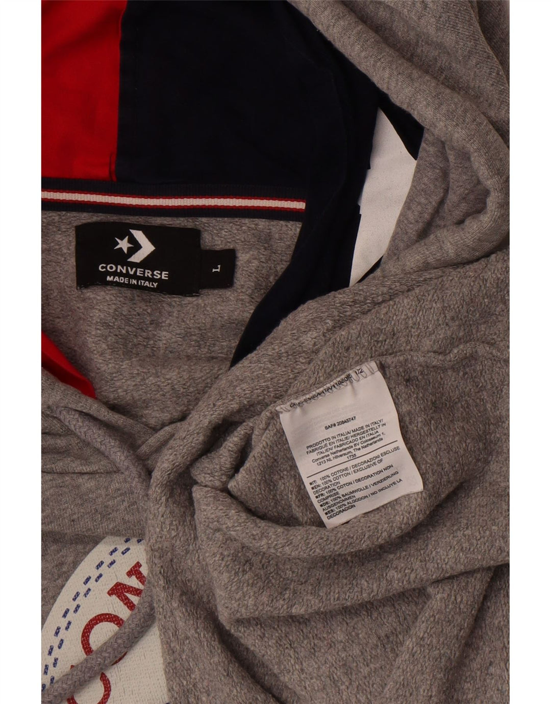 Converse Mens Graphic Hoodie Jumper Large Grey Cotton