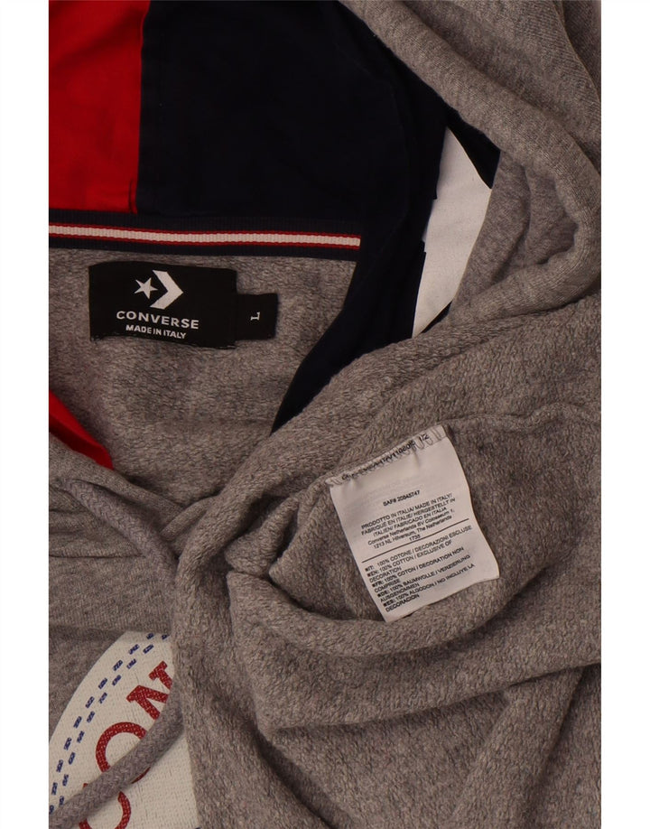 Converse Mens Graphic Hoodie Jumper Large Grey Cotton