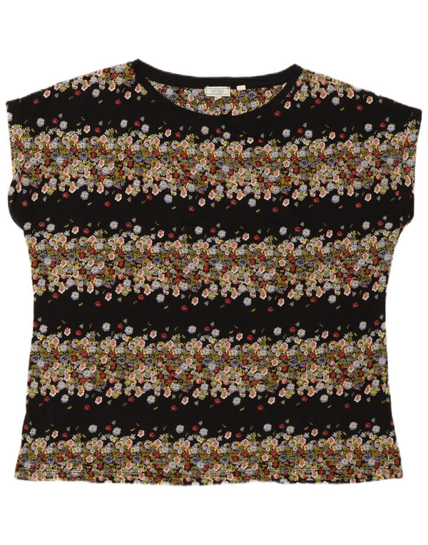 Fat Face Womens T-Shirt Top UK 16 Large Black Floral Cotton