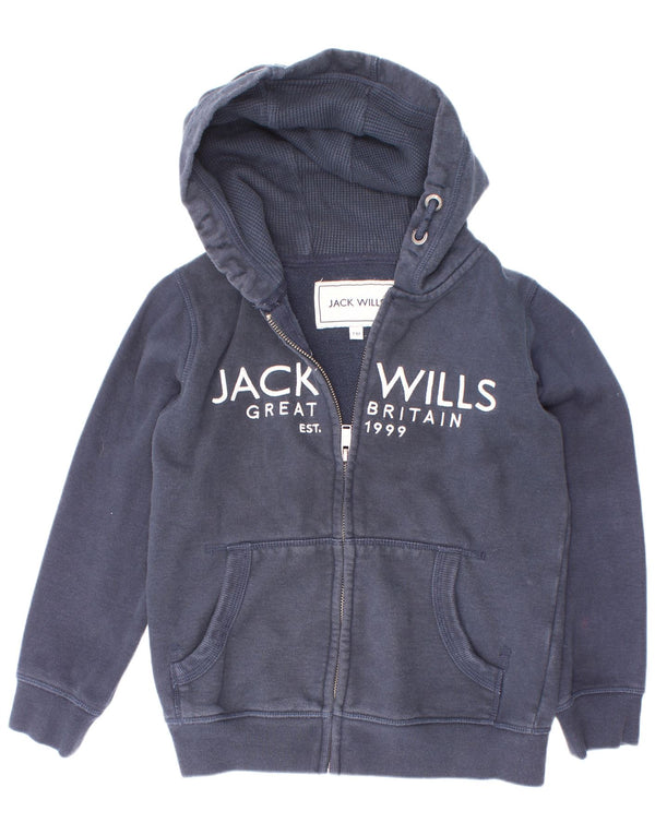 Jack Wills Boys Graphic Zip Hoodie Sweater 7-8 Years Navy Blue Cotton