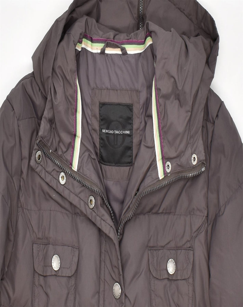 SERGIO TACCHINI Womens Hooded Padded Coat IT 46 Large Brown Polyamide | Vintage | Thrift | Second-Hand | Used Clothing | Messina Hembry 