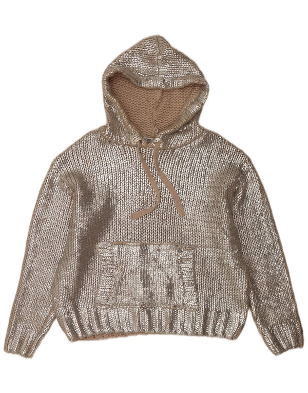 Zara Womens Hooded Oversized Jumper Sweater UK 14 Medium Silver Acrylic