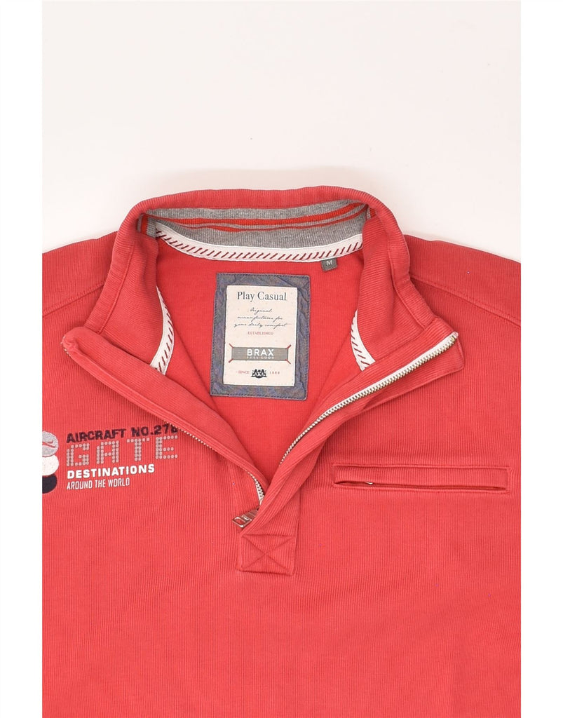 VINTAGE Mens Zip Neck Sweatshirt Jumper Medium Red Cotton | Vintage Vintage | Thrift | Second-Hand Vintage | Used Clothing | Messina Hembry 