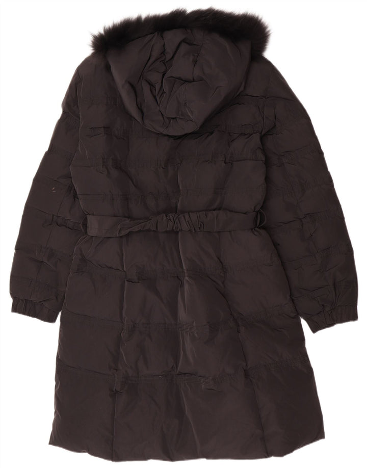 Vintage Womens Hooded Padded Coat IT 50 XL Black Polyester