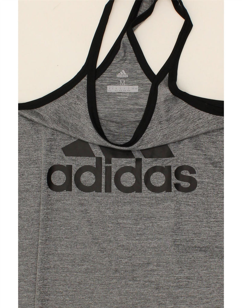 ADIDAS Womens Climalite Graphic Vest Top UK 14 Medium Grey Flecked Vintage Adidas and Second-Hand Adidas from Messina Hembry 