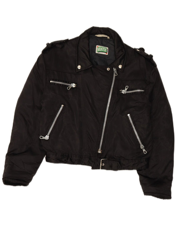 WAMPUM Womens Oversized Biker Jacket UK 10 Small Black Nylon