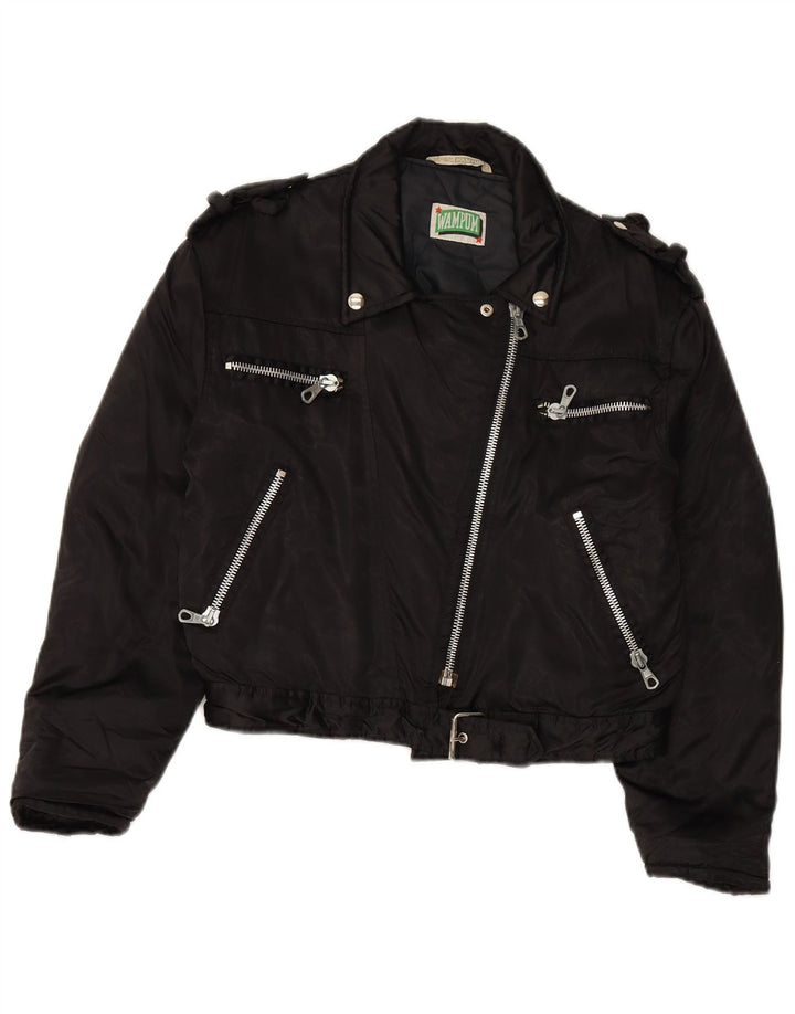 WAMPUM Womens Oversized Biker Jacket UK 10 Small Black Nylon