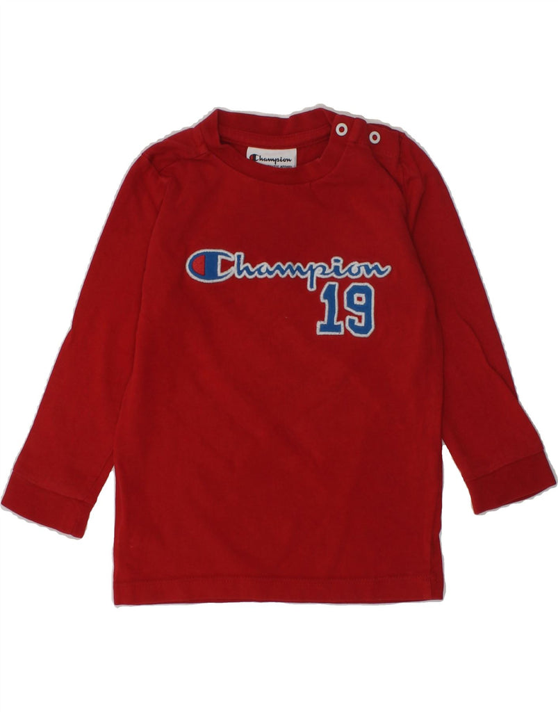 CHAMPION Baby Boys Graphic Top Long Sleeve 9-12 Months Red Cotton | Vintage Champion | Thrift | Second-Hand Champion | Used Clothing | Messina Hembry 