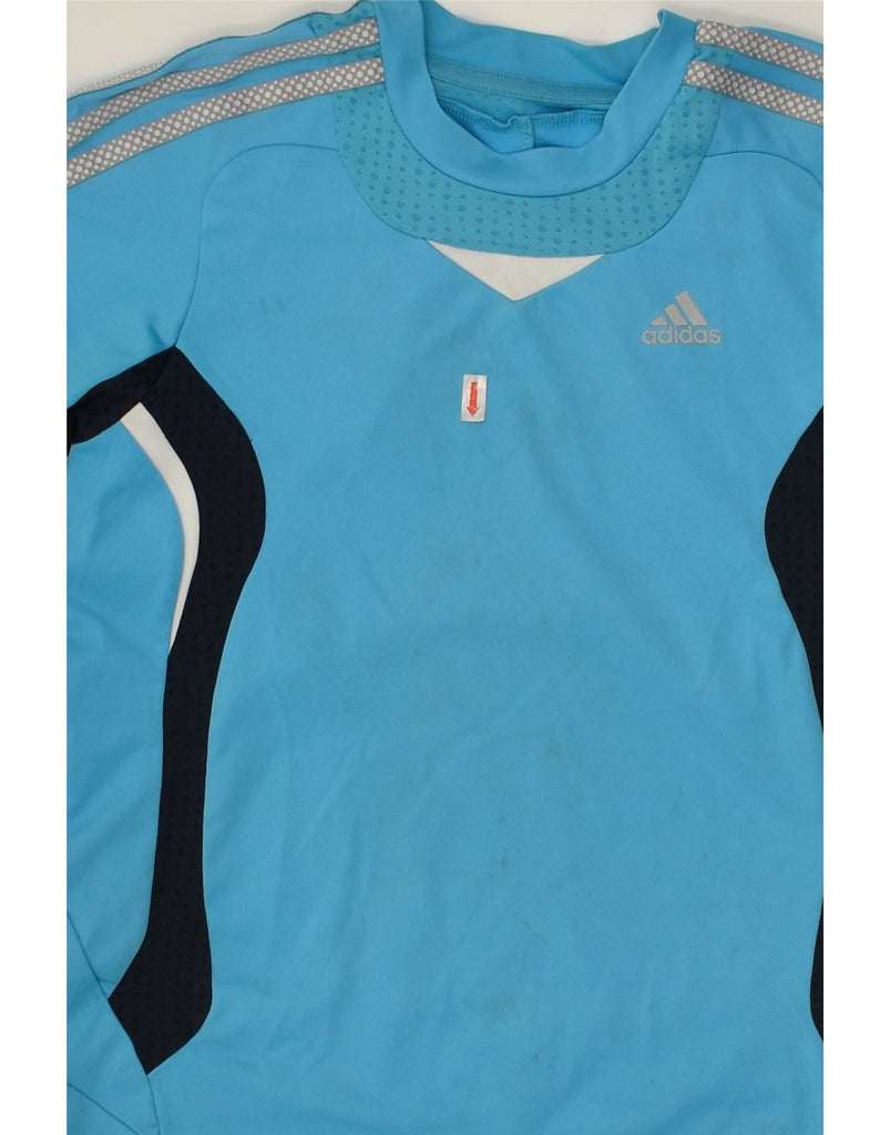 ADIDAS Boys Climacool T-Shirt Top 9-10 Years Blue Colourblock Polyester | Vintage Adidas | Thrift | Second-Hand Adidas | Used Clothing | Messina Hembry 