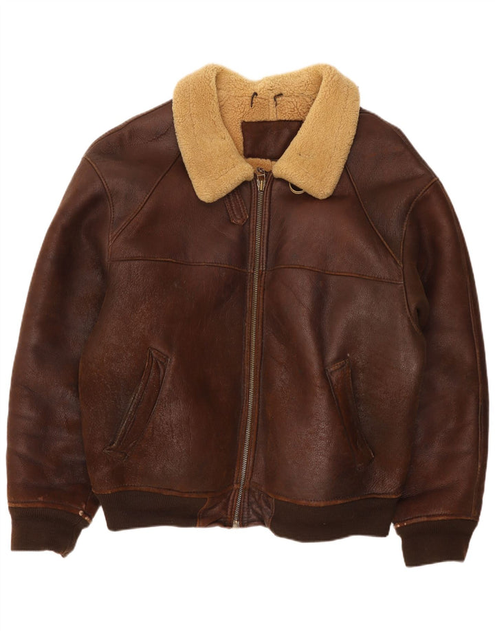 Vintage Mens Bomber Shearling Jacket UK 42 XL Brown