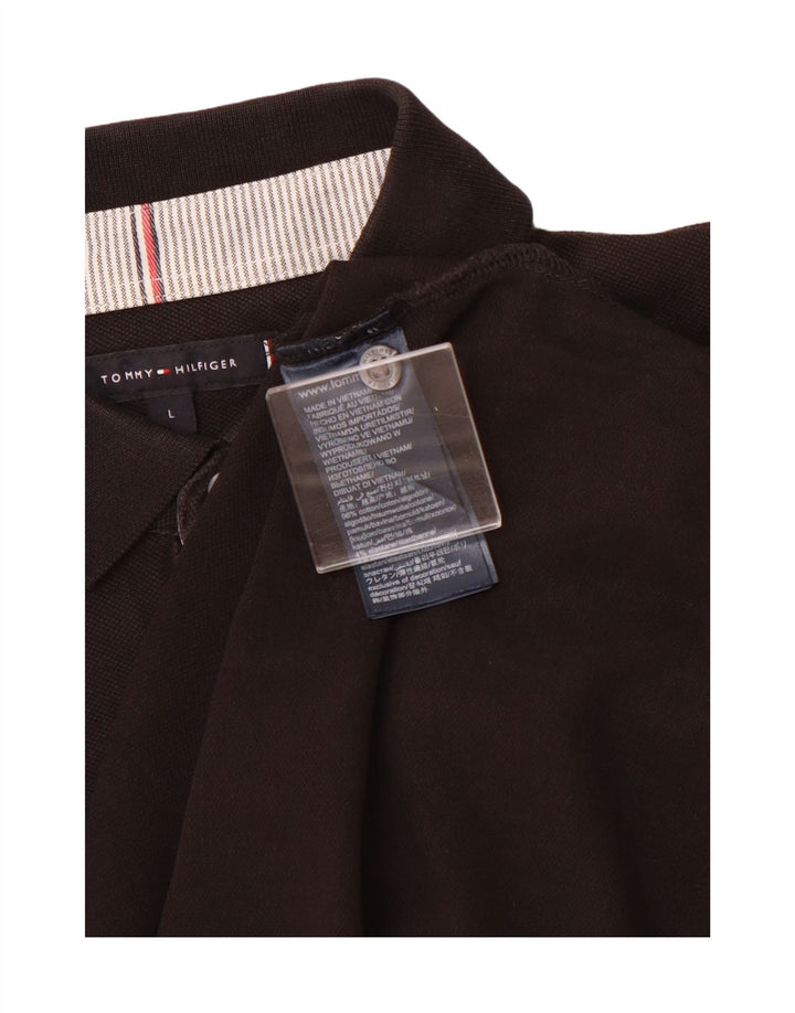 TOMMY HILFIGER Mens Polo Shirt Large Black Cotton