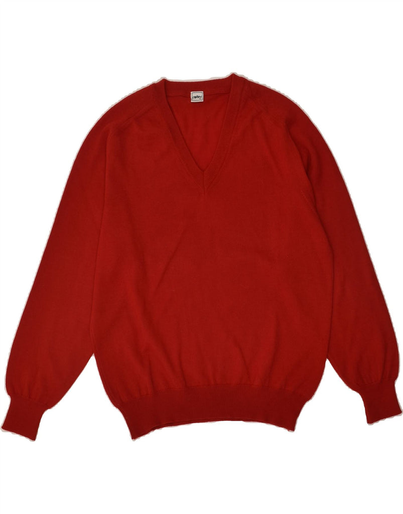 VINTAGE Mens V-Neck Jumper Sweater IT 48 Medium Red Wool | Vintage Vintage | Thrift | Second-Hand Vintage | Used Clothing | Messina Hembry 