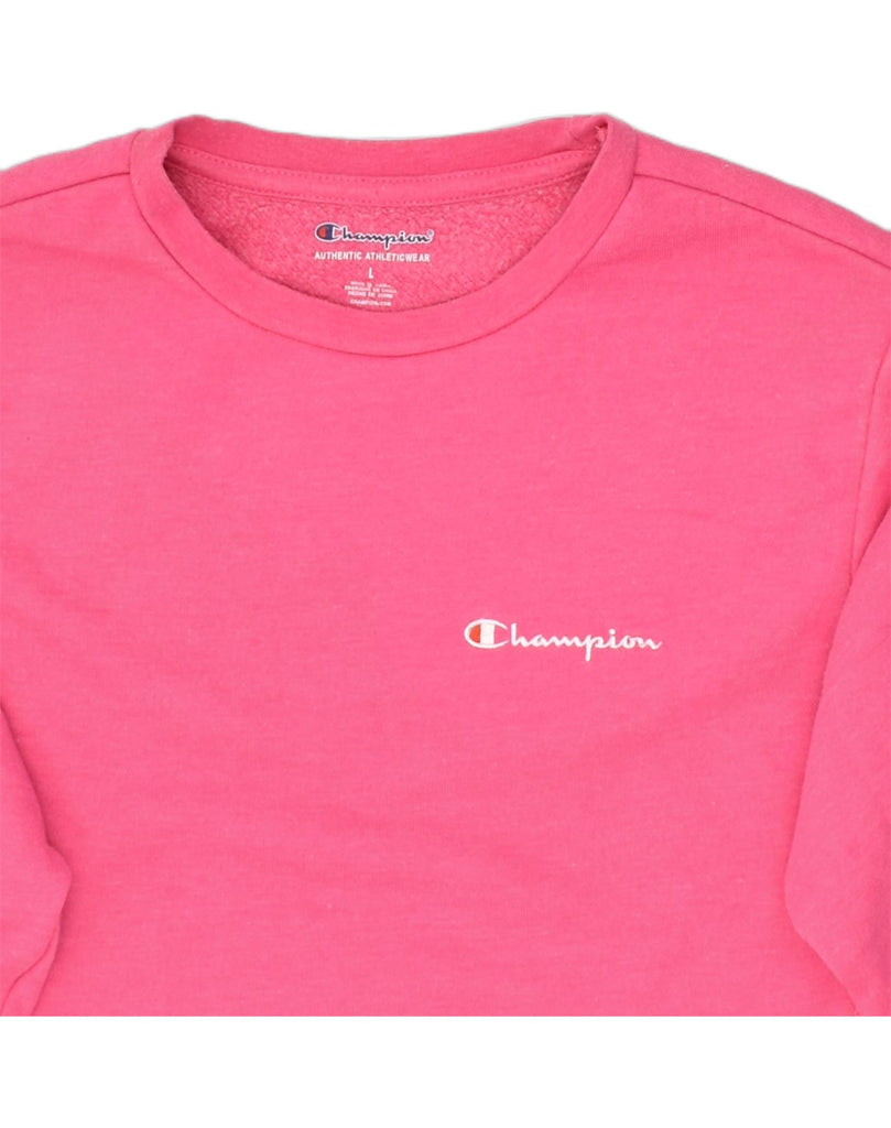 CHAMPION Womens Sweatshirt Jumper UK 16 Large Pink Cotton | Vintage Champion | Thrift | Second-Hand Champion | Used Clothing | Messina Hembry 