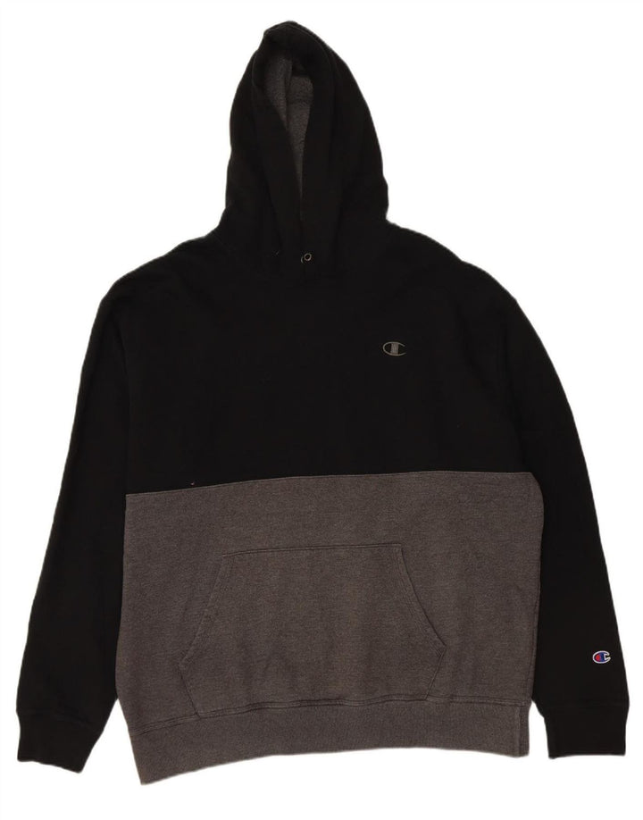 CHAMPION Mens Hoodie Jumper XL Black Colourblock Cotton