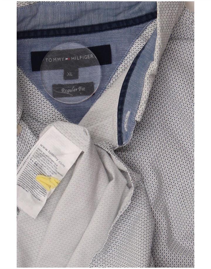 TOMMY HILFIGER Mens Regular Fit Shirt XL White Geometric Cotton