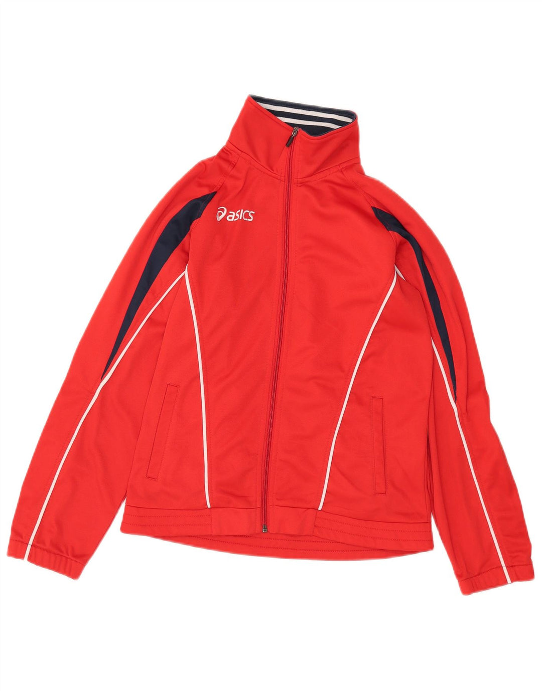 Asics Womens Tracksuit Top Jacket UK 8 Small Red Colourblock