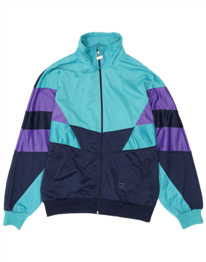 Leopard Mens Tracksuit Top Jacket UK 42/44 Large Navy Blue Colourblock