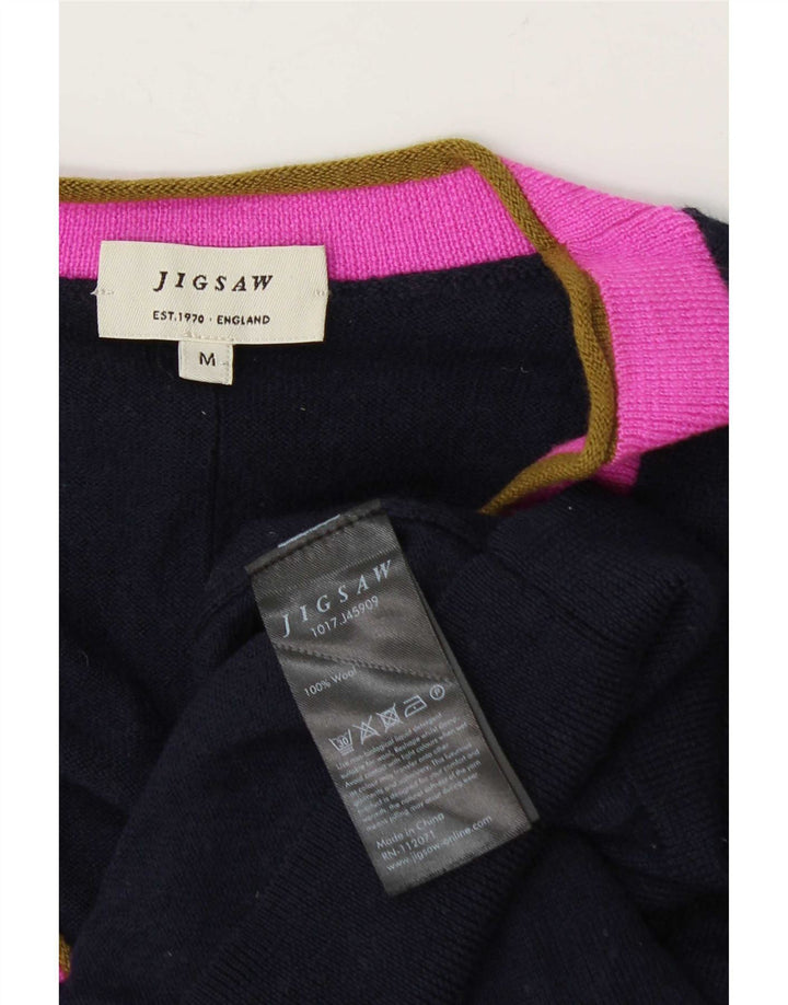 Jigsaw Womens Cardigan Sweater UK 14 Medium Navy Blue Colourblock Wool