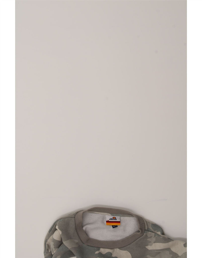 ELLESSE Womens Oversized Sweatshirt Jumper UK 8 Small Grey Camouflage Vintage Ellesse and Second-Hand Ellesse from Messina Hembry 