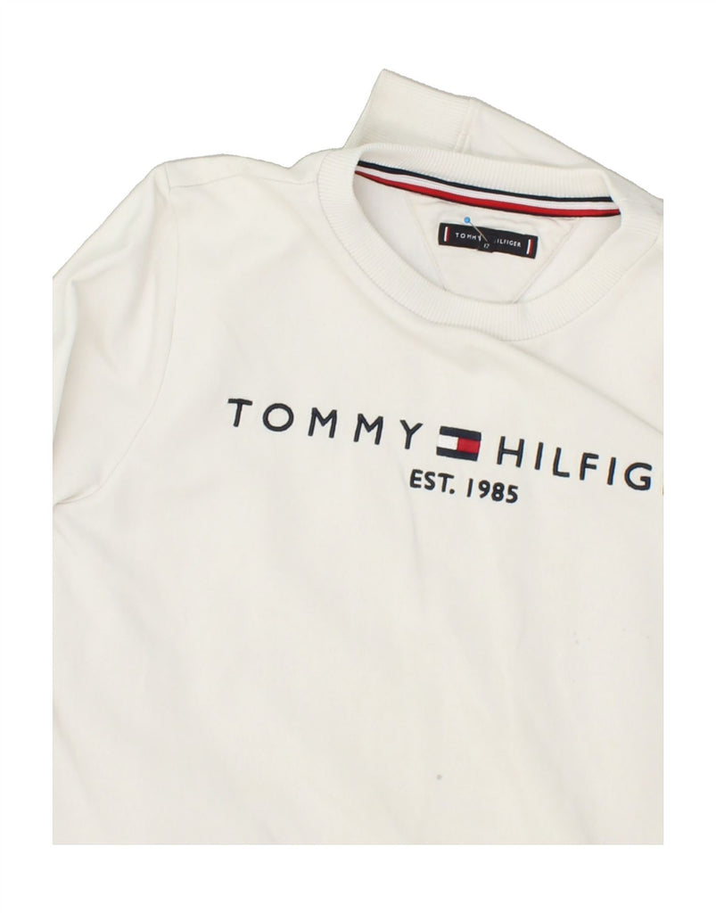 TOMMY HILFIGER Boys Graphic Sweatshirt Jumper 11-12 Years White Cotton | Vintage Tommy Hilfiger | Thrift | Second-Hand Tommy Hilfiger | Used Clothing | Messina Hembry 