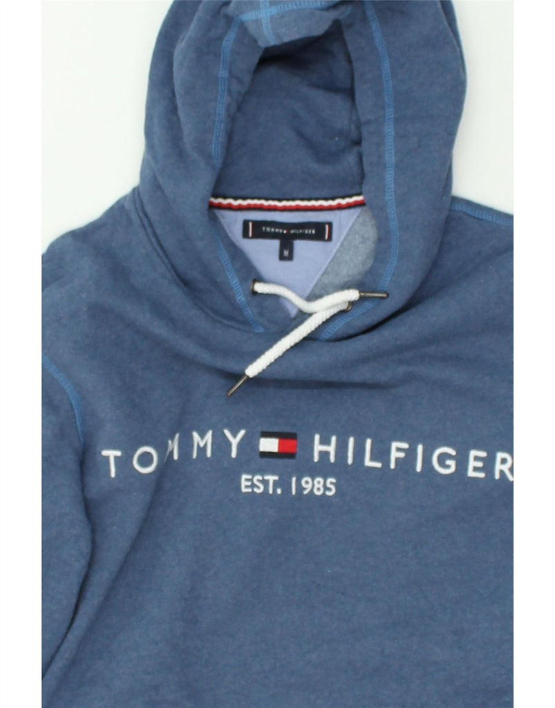 TOMMY HILFIGER Womens Graphic Hoodie Jumper UK 14 Medium Blue Cotton | Vintage Tommy Hilfiger | Thrift | Second-Hand Tommy Hilfiger | Used Clothing | Messina Hembry 