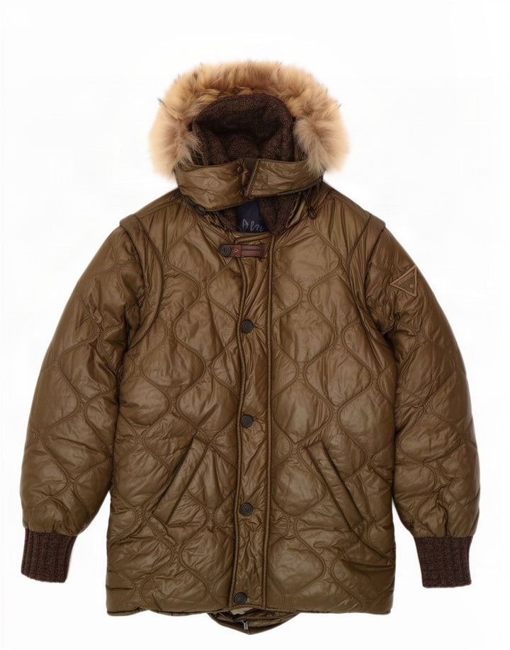 Iceberg Womens Hooded Padded Coat US 8 Medium Khaki Polyamide
