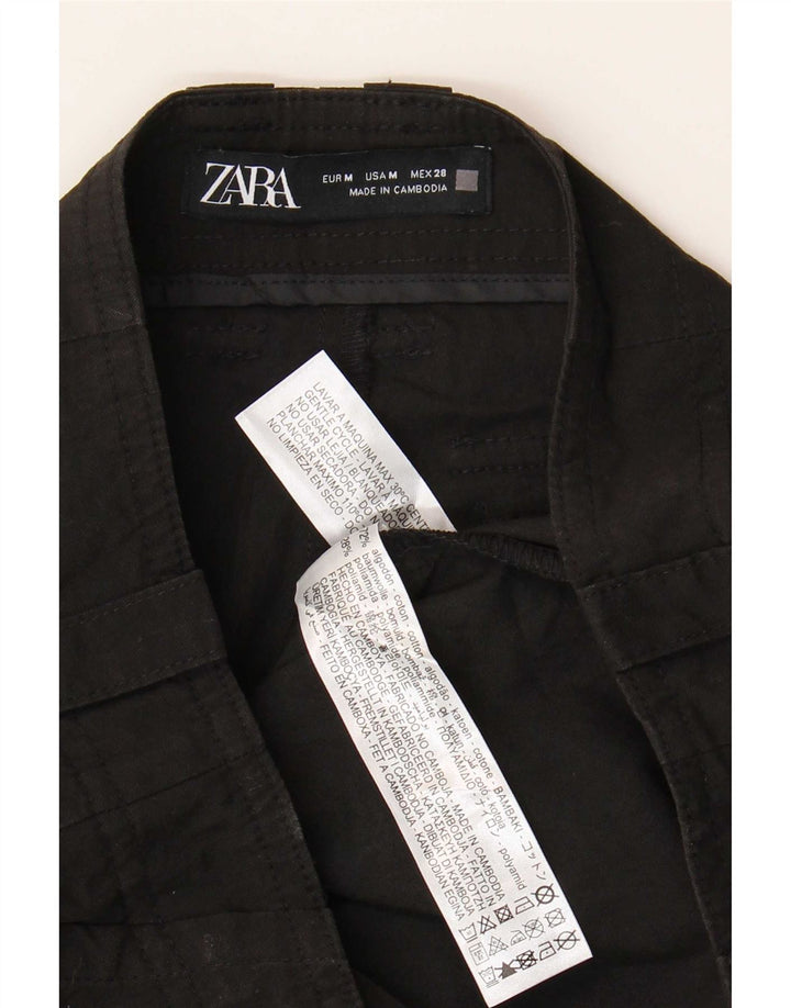 Zara Womens Straight Cargo Trousers Medium W28 L25 Black Cotton