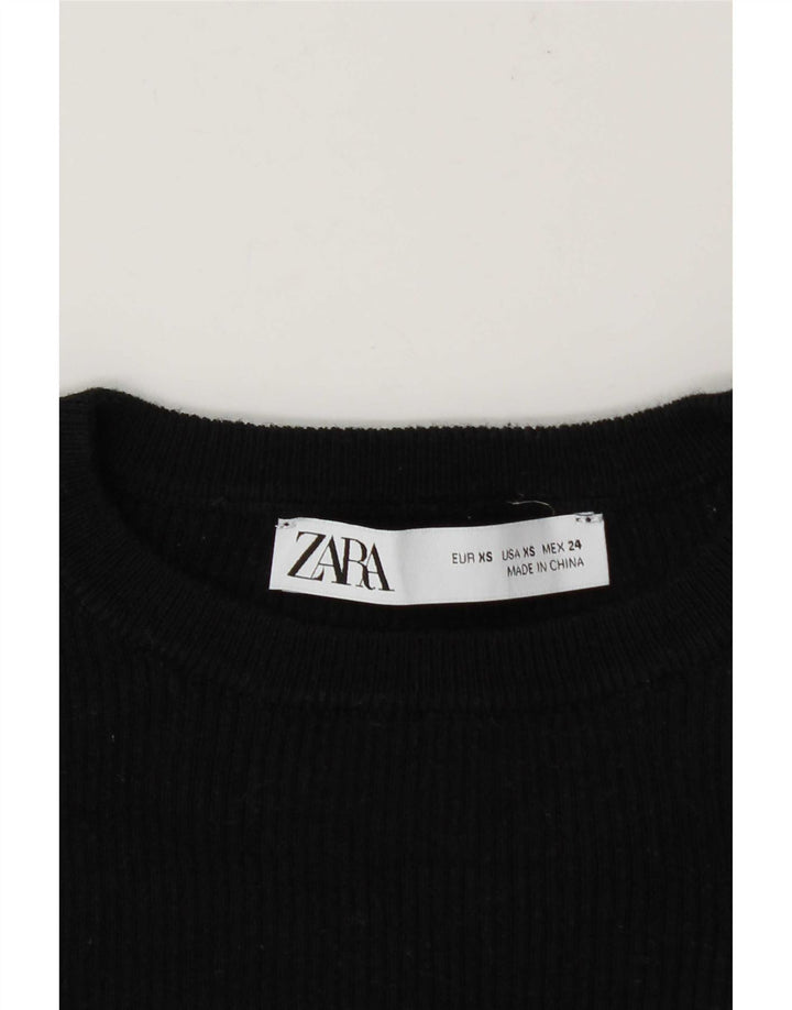 Zara Womens Crop Top Long Sleeve UK 6 XS Black