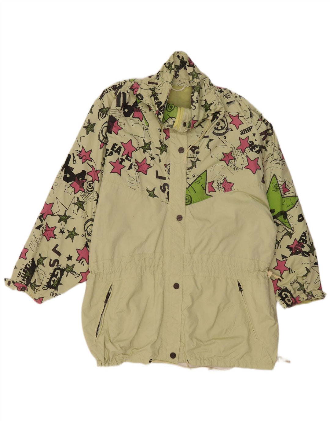 VINTAGE Womens Oversized Windbreaker Coat EU 44 XL Green Geometric