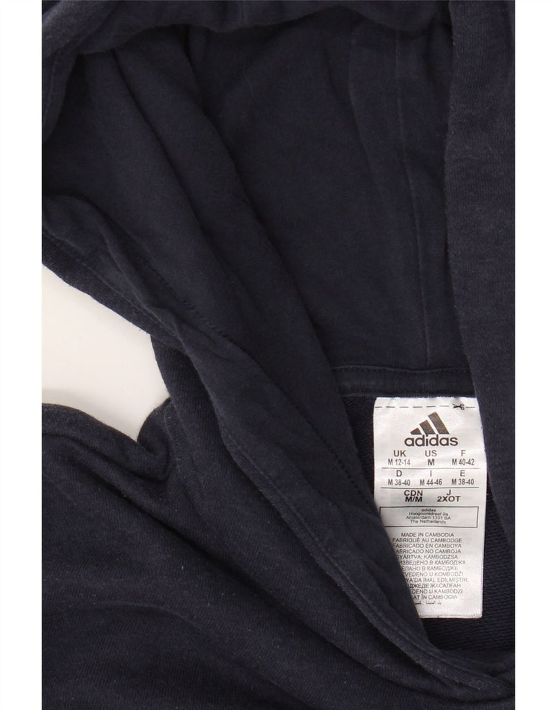ADIDAS Womens Graphic Hoodie Jumper UK 12/14 Medium Navy Blue Cotton Vintage Adidas and Second-Hand Adidas from Messina Hembry 