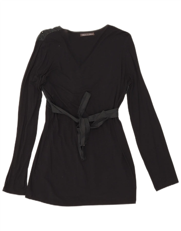Marlboro Classics Womens Long Sleeve Tunic Top UK 14 Large Black Viscose