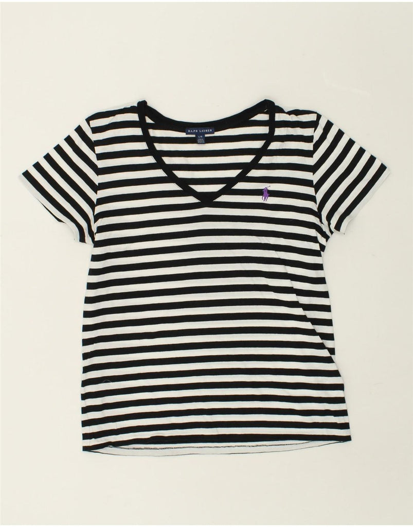 RALPH LAUREN Womens T-Shirt Top UK 14 Large Black Striped Cotton | Vintage Ralph Lauren | Thrift | Second-Hand Ralph Lauren | Used Clothing | Messina Hembry 