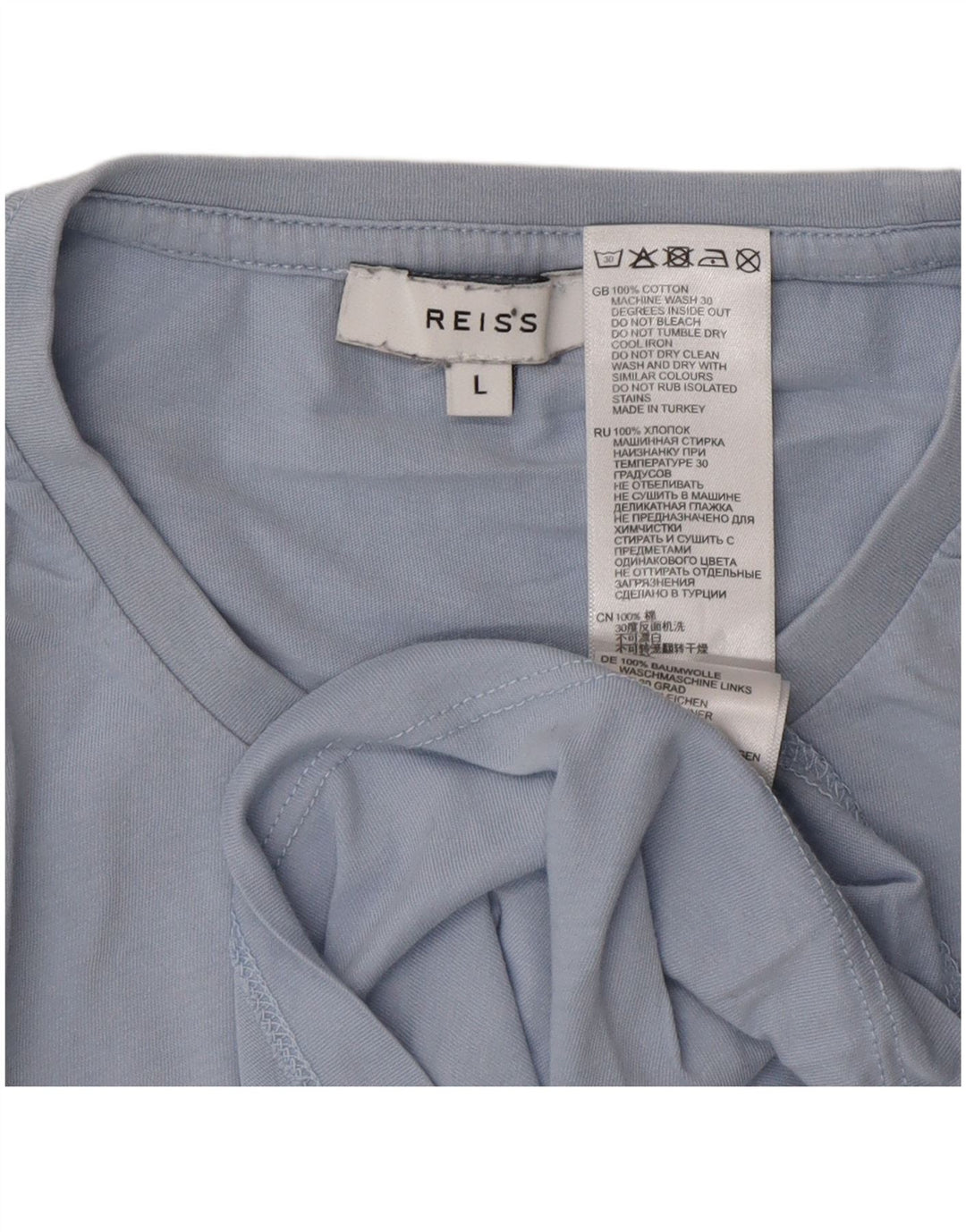 Reiss Mens T-Shirt Top Large Blue Cotton