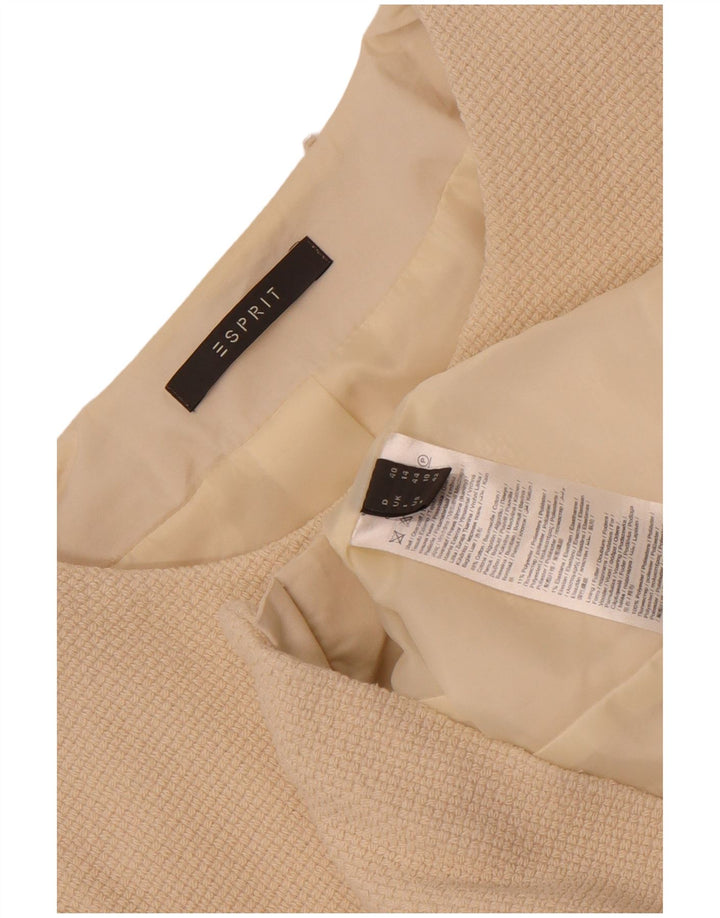 Esprit Womens Crop Full Zip Blazer Jacket UK 14 Large White Cotton