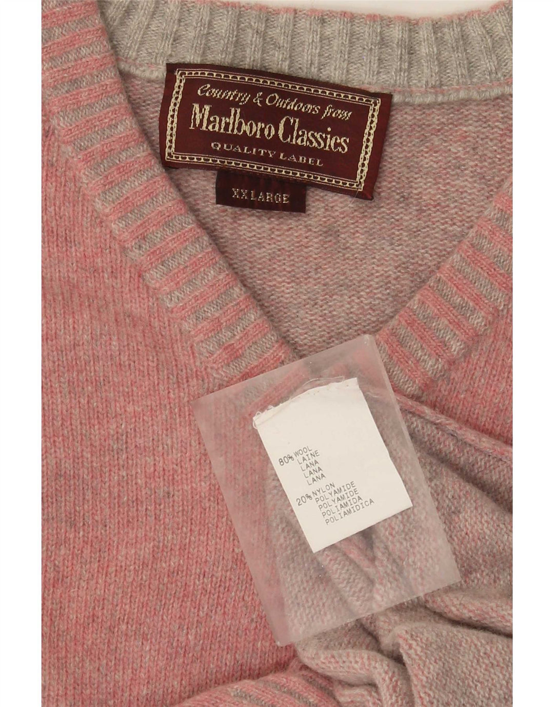 Marlboro Classics Mens V-Neck Jumper Sweater 2XL Pink Wool