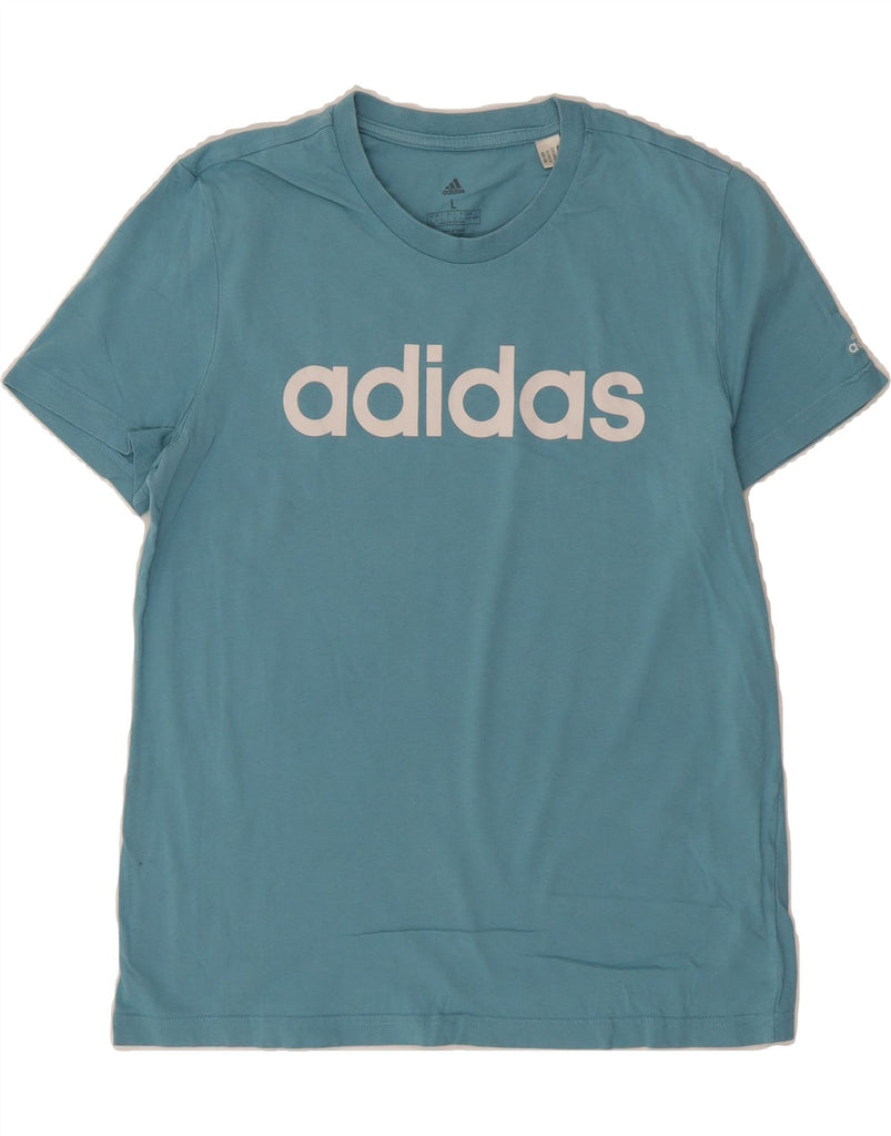 ADIDAS Womens Graphic T-Shirt Top UK 16/18 Large Blue Cotton Vintage Adidas and Second-Hand Adidas from Messina Hembry 