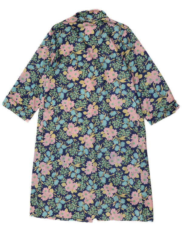 Vintage Womens 3/4 Sleeve Shirt Dress IT 44 Medium Blue Floral