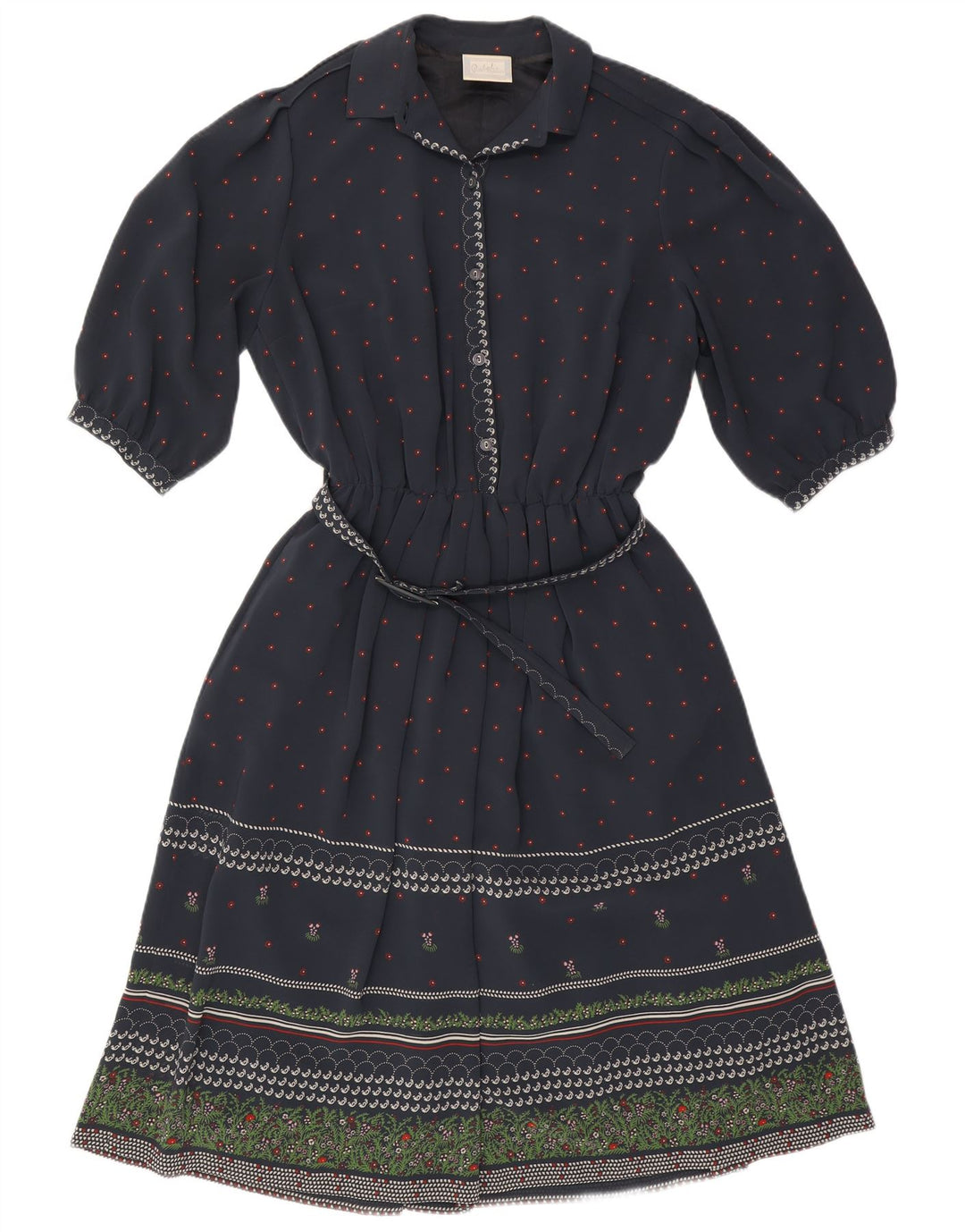 RALPH Womens 3/4 Sleeve A-Line Dress EU 46 XL Navy Blue Floral Polyester