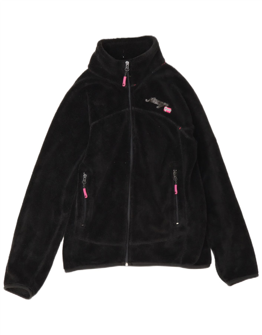 Geographical Norway Womens Fleece Jacket UK 14 Medium Black Polyester