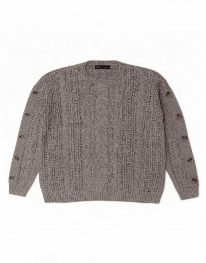 Marks & Spencer Womens Oversized Crew Neck Jumper Sweater UK 14 Large Grey
