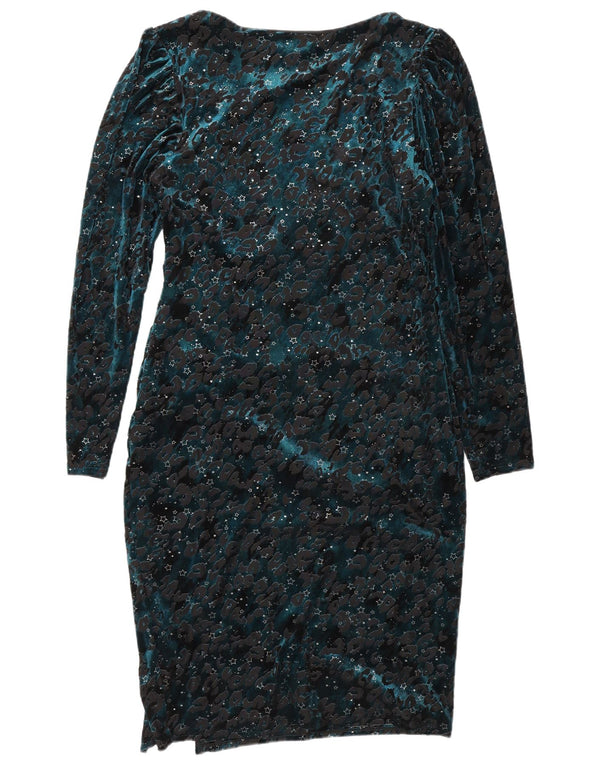 Monsoon Womens Long Sleeve Bodycon Dress UK 14 Large Navy Blue Animal Print